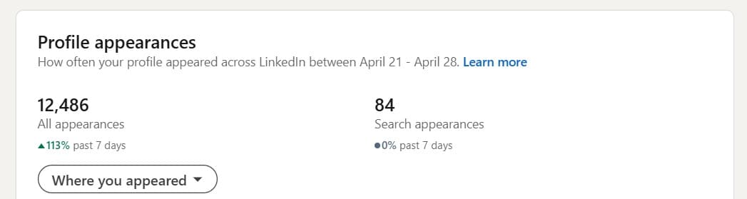 Anonymized LinkedIn profile appearance proof for an AI services lead generation system